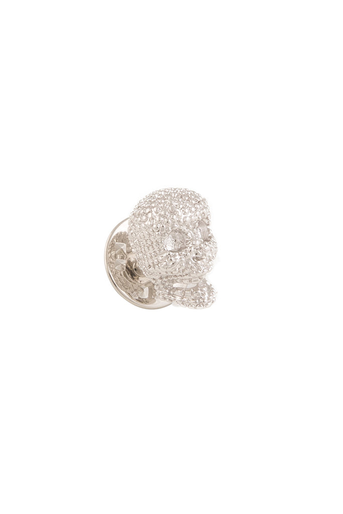 Silver Textured Skull Lapel Pin