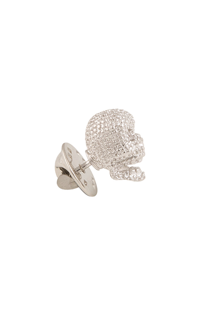 Silver Textured Skull Lapel Pin