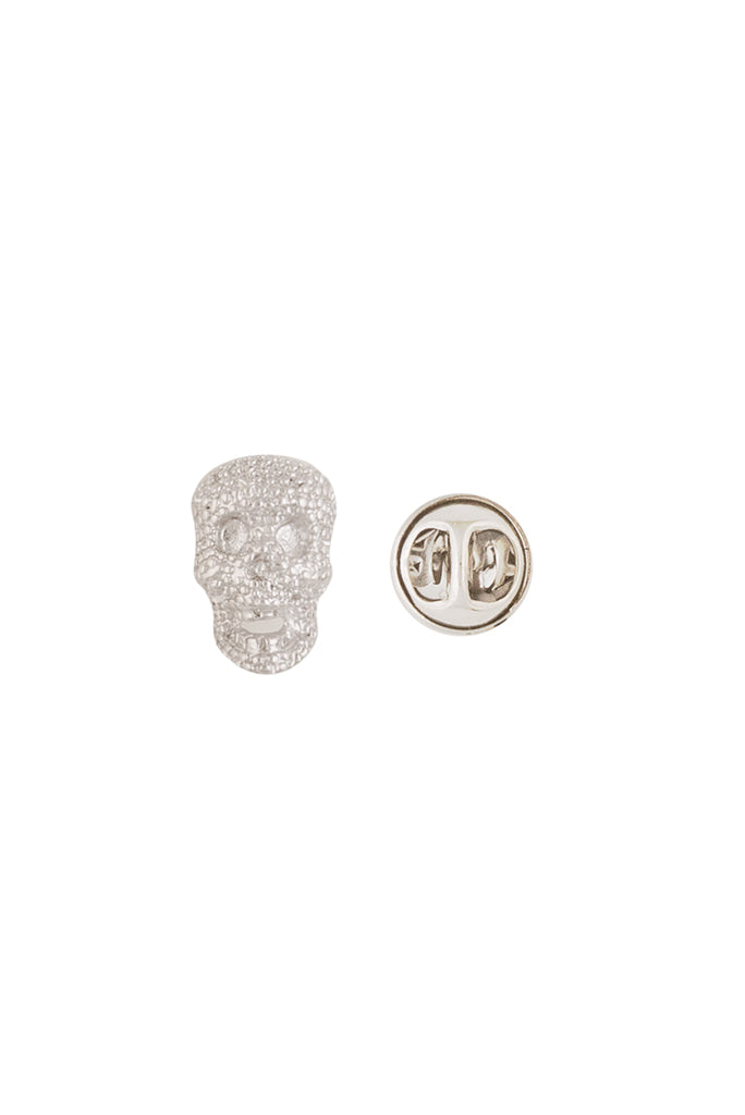 Silver Textured Skull Lapel Pin